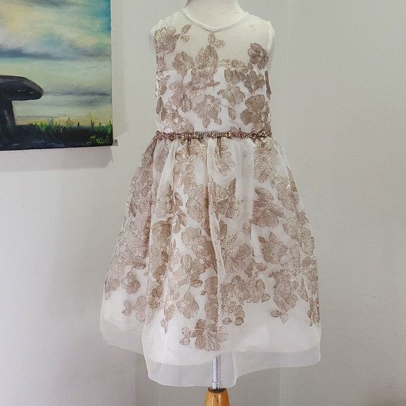 Rare Editions Creme and Gold little girl dress size 5 - Picture 1 of 9
